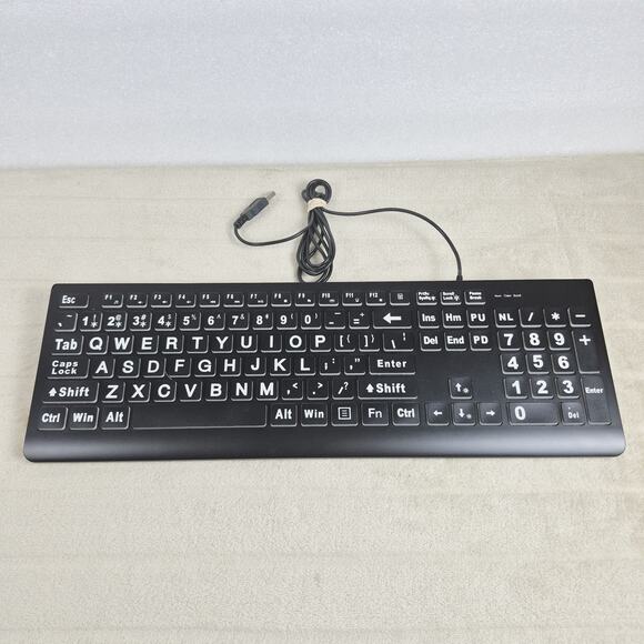 Large Print Backlit Keyboard, Wired USB Lighted Computer Keyboard - Picture 2 of 12